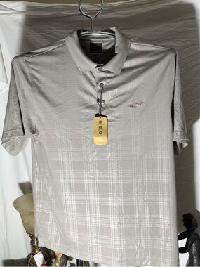 Tasso Elba Light Gray Plaid Performance Polo